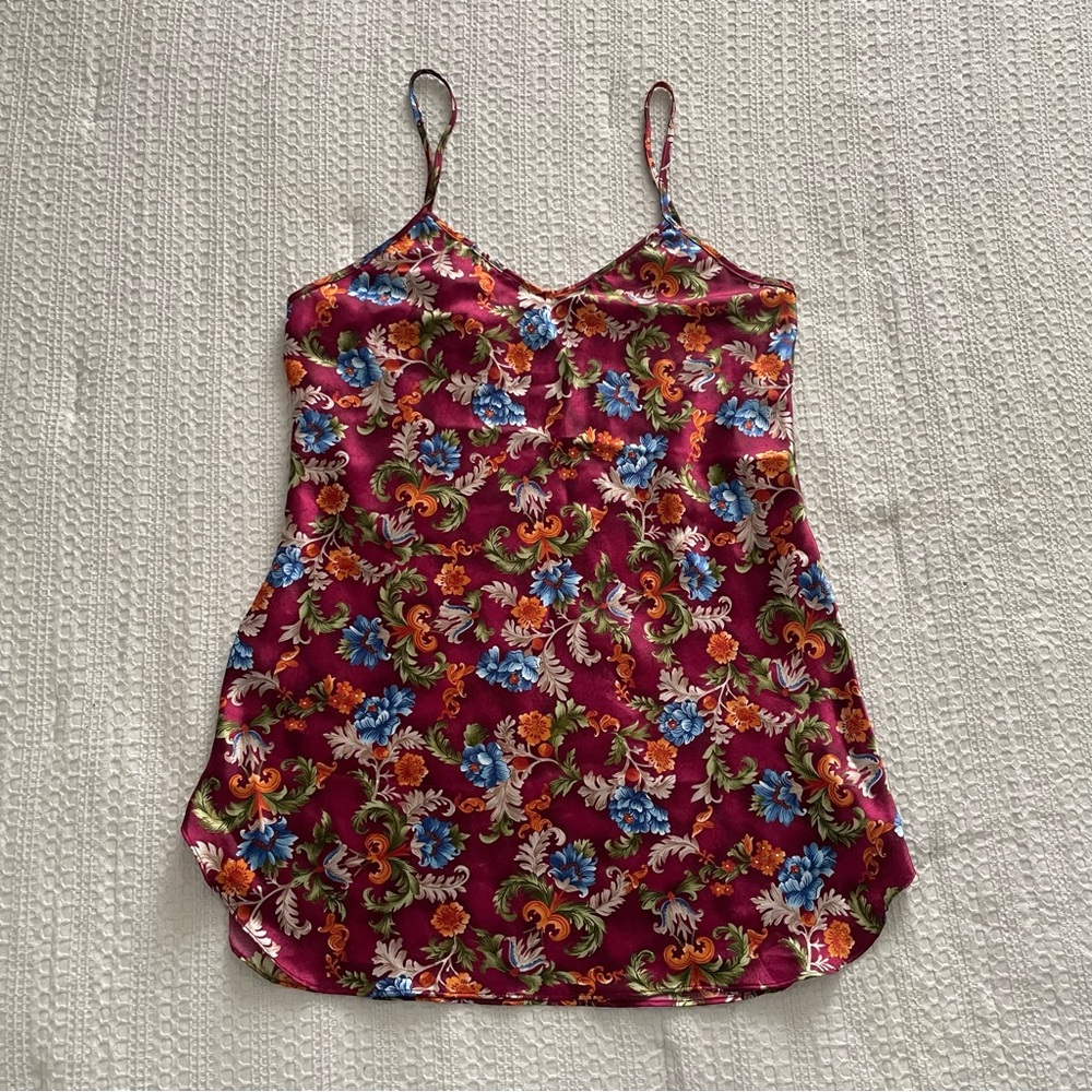 Vintage burgundy floral spaghetti strap slip dress